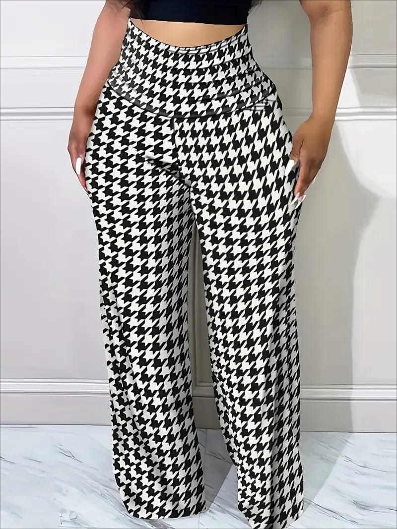 Pantalón Palazo de Mujer Tiro Alto a Cuadros. Diseño Suelto y Casual ideal para Primavera Verano.